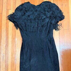 1980s Vintage Vakko Black Fringe Dress Size 8 Roughly a Women's Medium